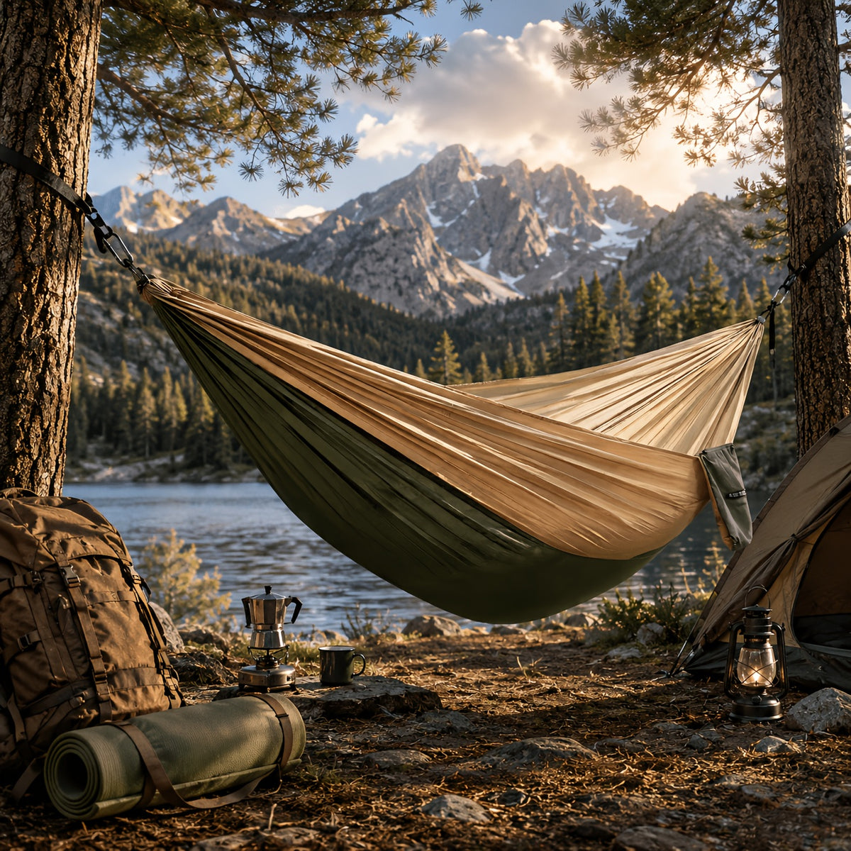Portable Double Camping Hammock – Lightweight Nylon Hammock for Outdoor, Backyard & Travel