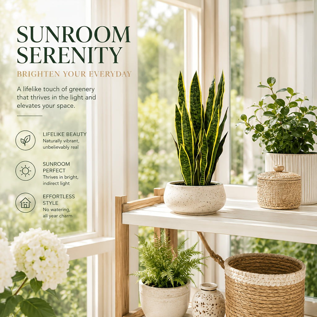 Large Faux Snake Plant (Set of 2) – UV Resistant Artificial Sansevieria for Indoor & Outdoor Decor